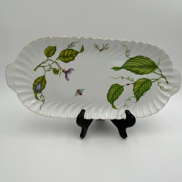 Vtg I. Godinger & Co. Bee Dragonfly Leaf White with Gold Trim 15 1/4" Platter - Picture 1 of 10